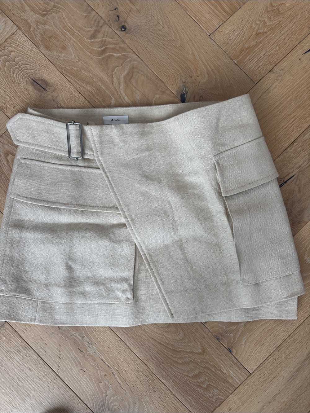 A.L.C. Neutral Cream Wrap Mini Skirt with Buckle